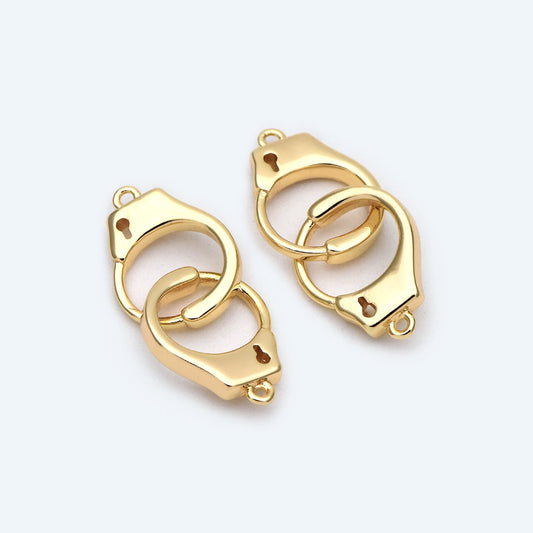 4pcs Gold Handcuff Charm Connectors, Gold Handcuffs Link, Necklace Bracelet Connector (GB-2197-H)