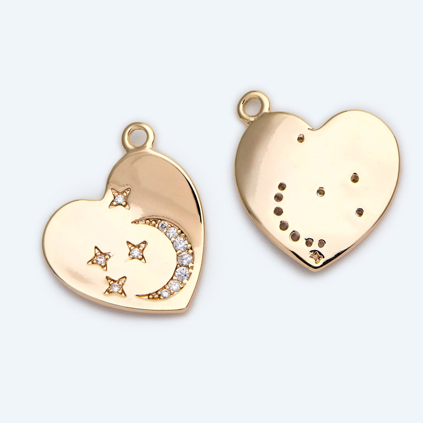 4pcs CZ pave Heart Charms, 18K Gold plated Brass, Heart Pendants with Star and Moon (GB-2277)