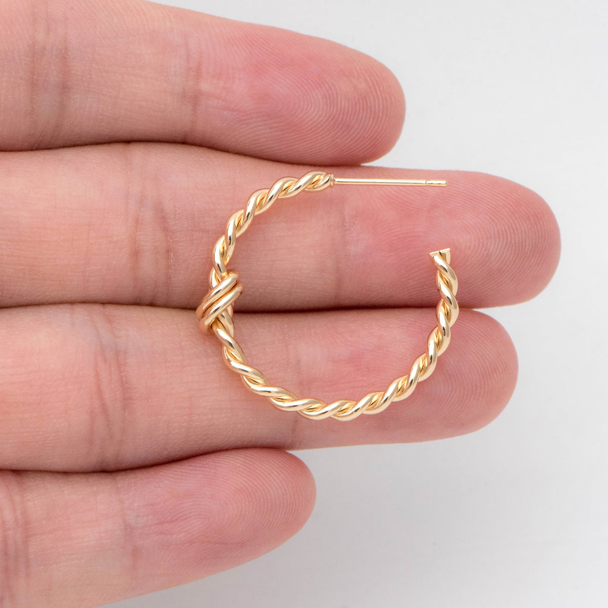 4pcs Gold Circle knot Earring Studs 25mm, 18K Gold plated Brass, Round Circle Earring (GB-2283)