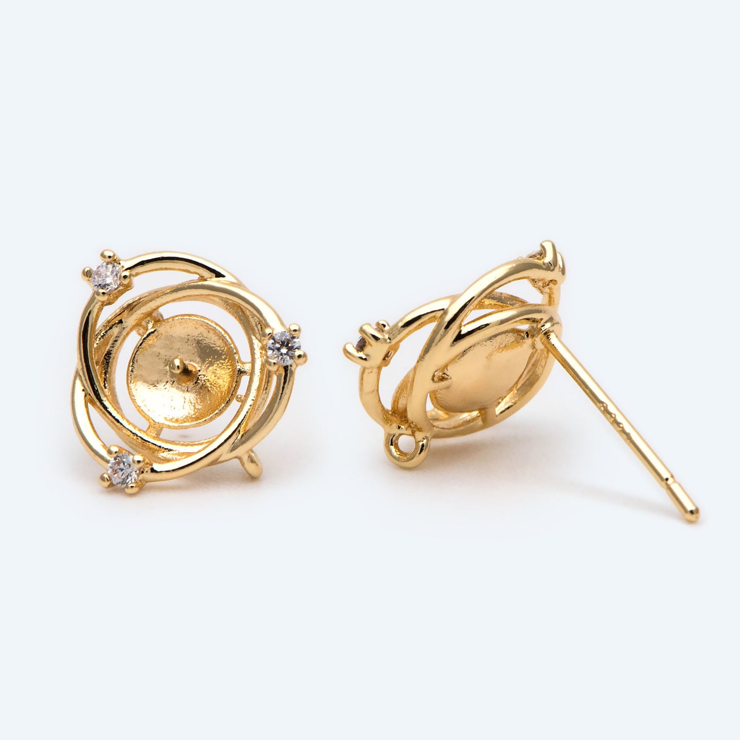 4pcs Gold/ Silver Stud Earring Findings, Pearl Peg Earring Mounts,Half Drilled Pearl Post Earring Settings (GB-2284)