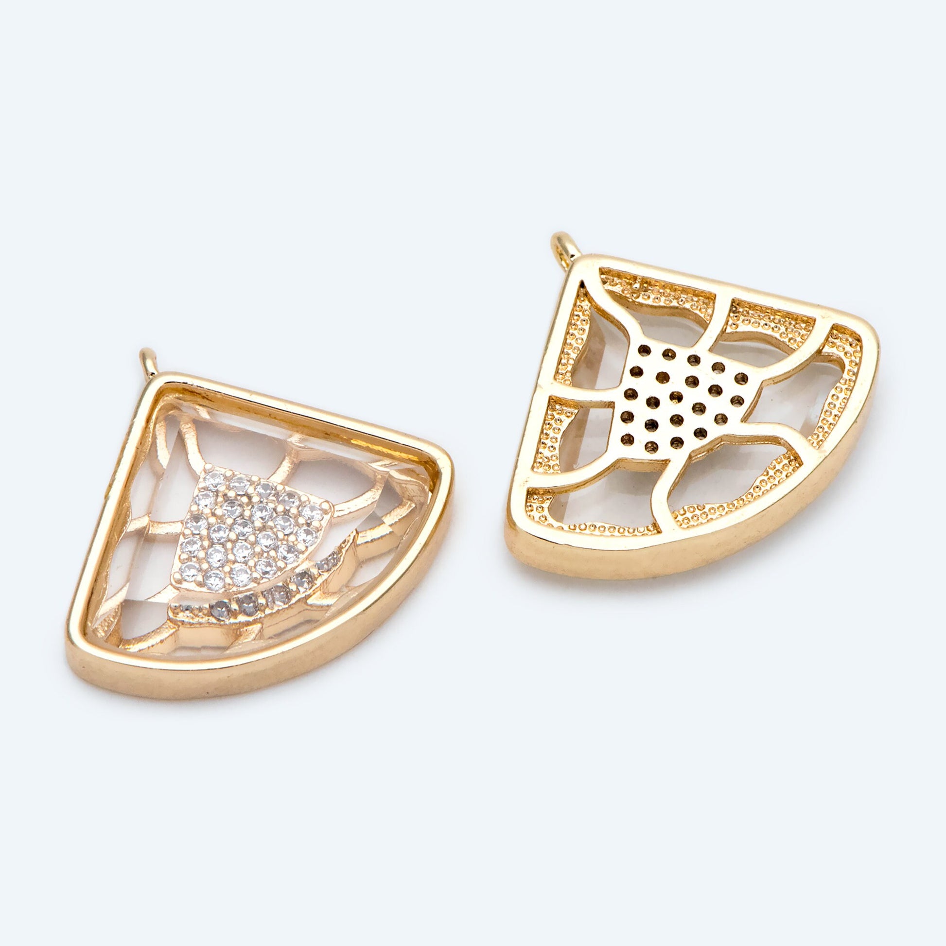 4pcs CZ Pave Gold Fan Shaped Charm, Earring Findings, Jewelry Making, Diy Material, Jewelry Supplies (GB-2238)