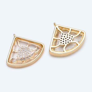 4pcs CZ Pave Gold Fan Shaped Charm, Earring Findings, Jewelry Making, Diy Material, Jewelry Supplies (GB-2238)