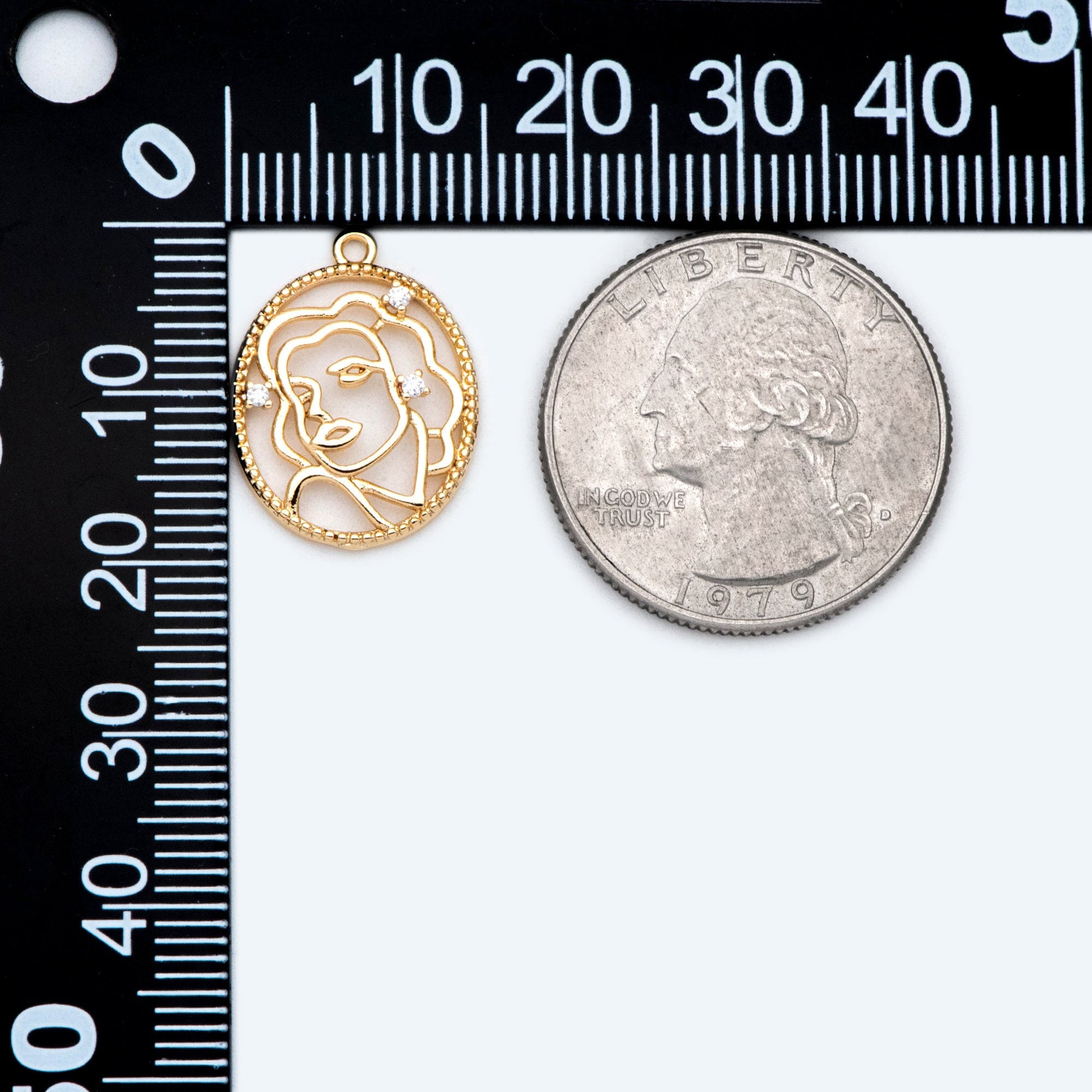 10pcs Gold Oval Beauty Face Pendants, Real 18K Gold plated Brass, Hollow Face Charm (GB-2240)