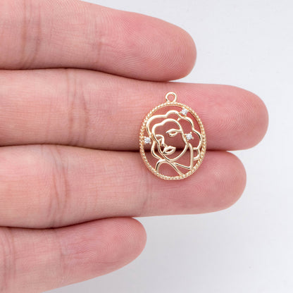 10pcs Gold Oval Beauty Face Pendants, Real 18K Gold plated Brass, Hollow Face Charm (GB-2240)
