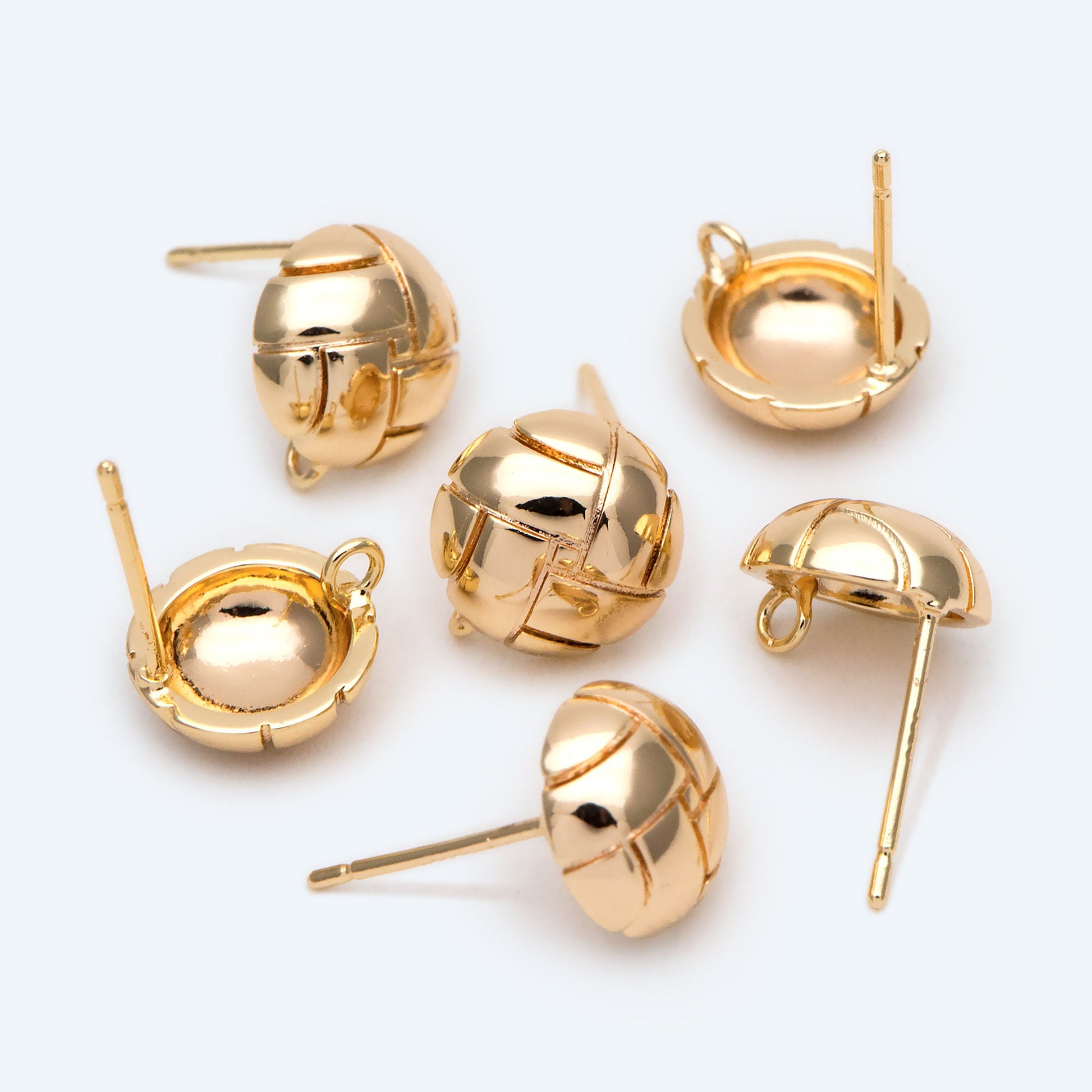 10pcs Gold Round Earring with Loop, 18K Gold plated Brass, Geometric Stud Earring Components (GB-2286)