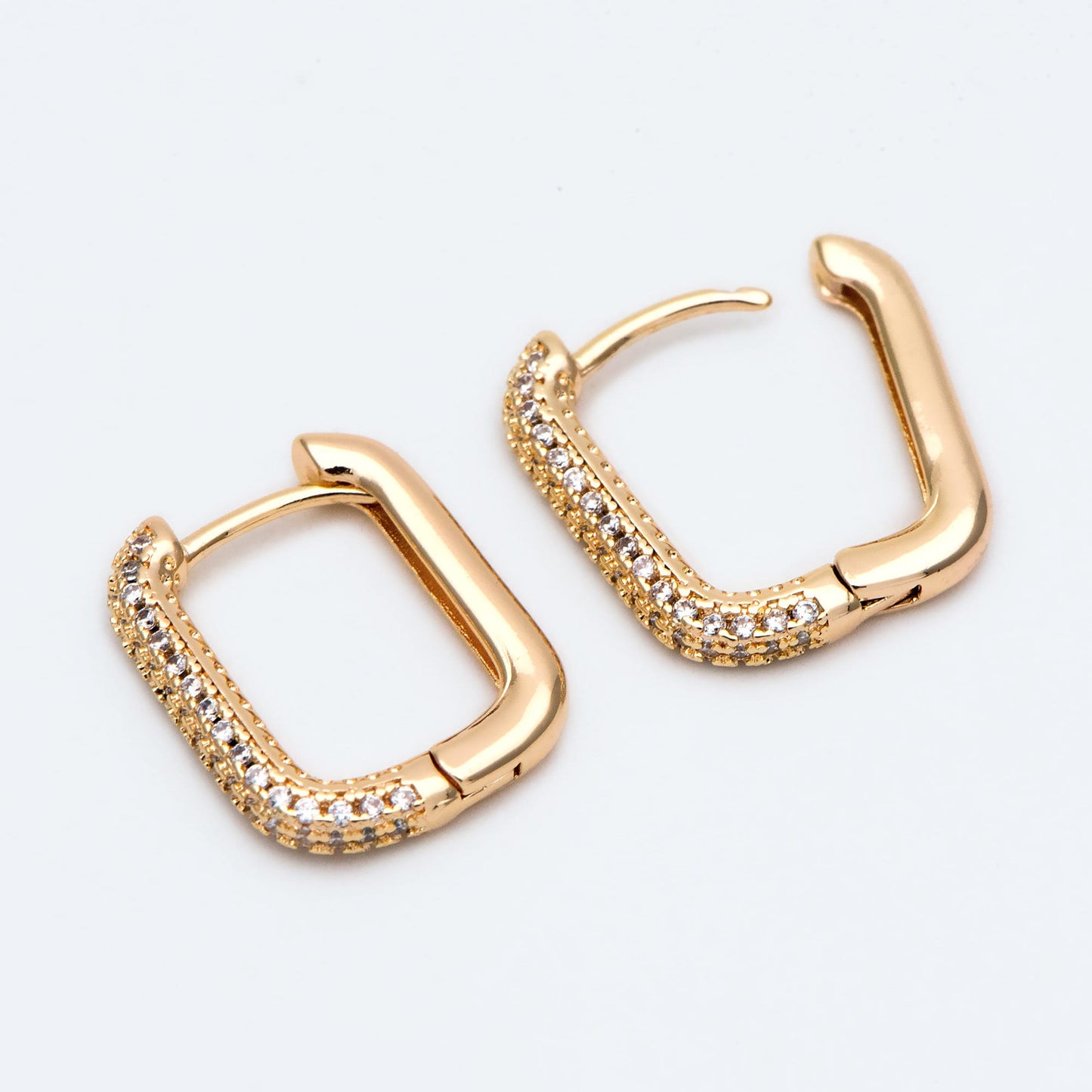 4pcs CZ Pave Gold Oval Leverback Ear Hooks, Gold plated on Brass, Earring Hoop Components (GB-2292)