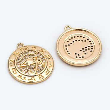 4pcs Micro Pave CZ Evil Eye Disc Pendant, Evil Eye Charms, Cubic Zirconia Pave Eye Pendants (GB-1527-A)