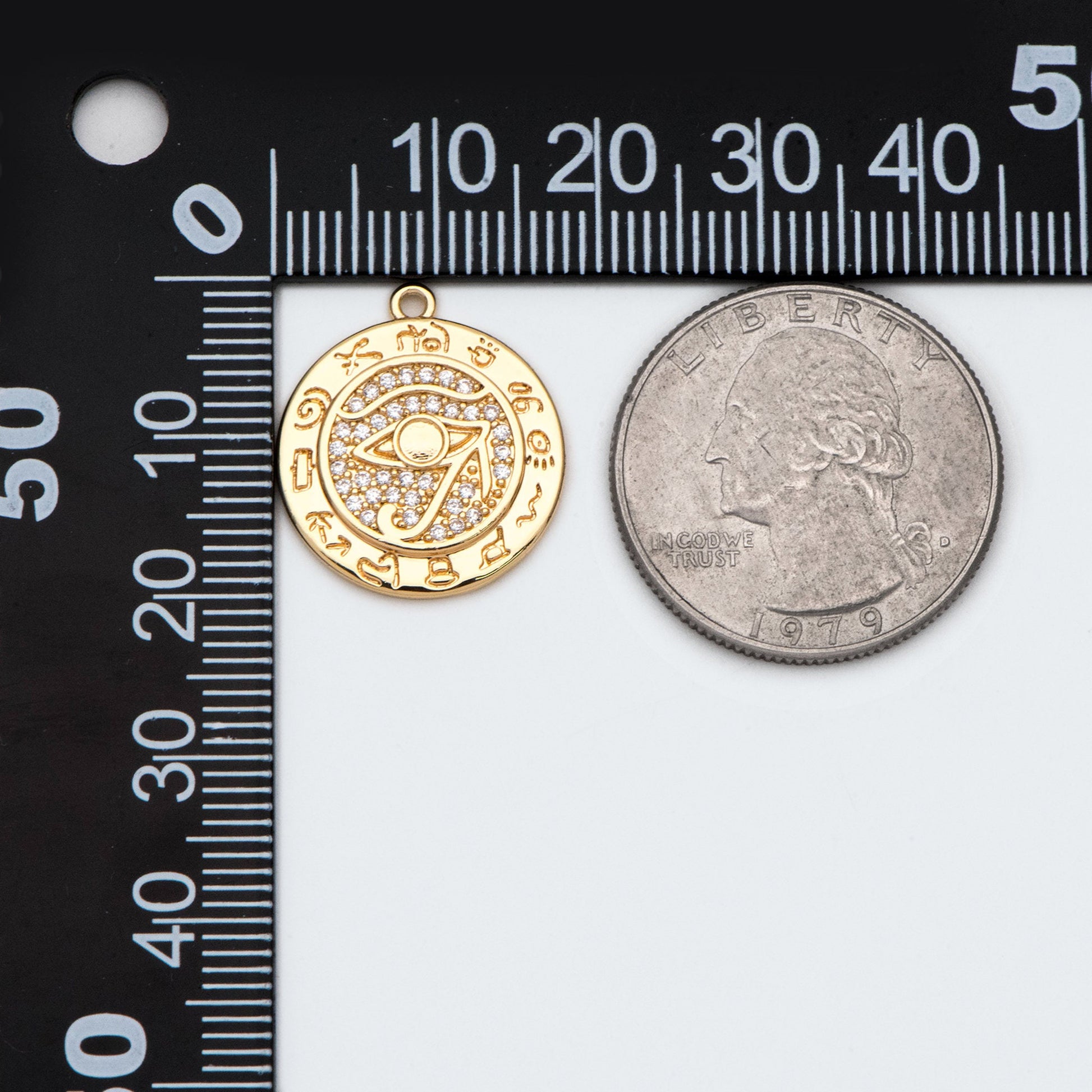 4pcs Micro Pave CZ Evil Eye Disc Pendant, Evil Eye Charms, Cubic Zirconia Pave Eye Pendants (GB-1527-A)