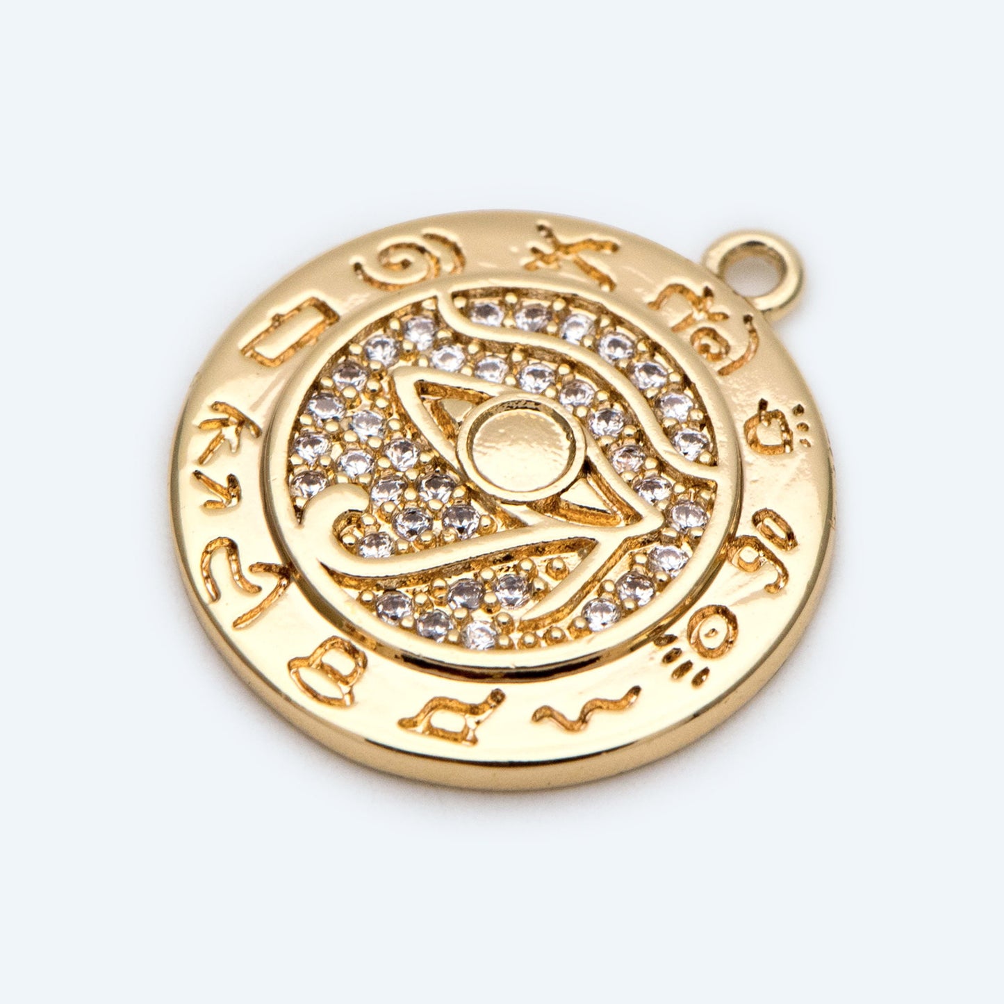 4pcs Micro Pave CZ Evil Eye Disc Pendant, Evil Eye Charms, Cubic Zirconia Pave Eye Pendants (GB-1527-A)