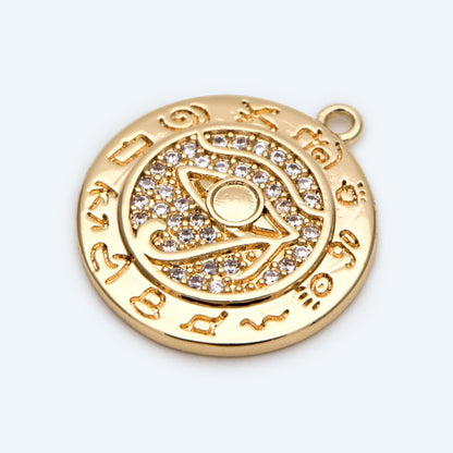 4pcs Micro Pave CZ Evil Eye Disc Pendant, Evil Eye Charms, Cubic Zirconia Pave Eye Pendants (GB-1527-A)