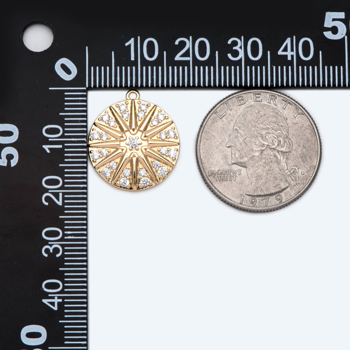 4pcs Gold Sun Disk Charms 20x18mm, 18K Gold plated Brass, CZ pave Sun Disc Pendants (GB-1232-E)