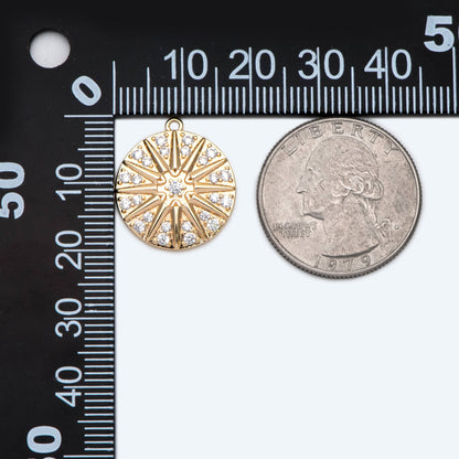 4pcs Gold Sun Disk Charms 20x18mm, 18K Gold plated Brass, CZ pave Sun Disc Pendants (GB-1232-E)