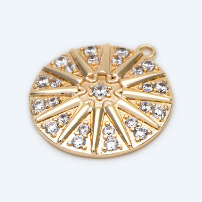 4pcs Gold Sun Disk Charms 20x18mm, 18K Gold plated Brass, CZ pave Sun Disc Pendants (GB-1232-E)