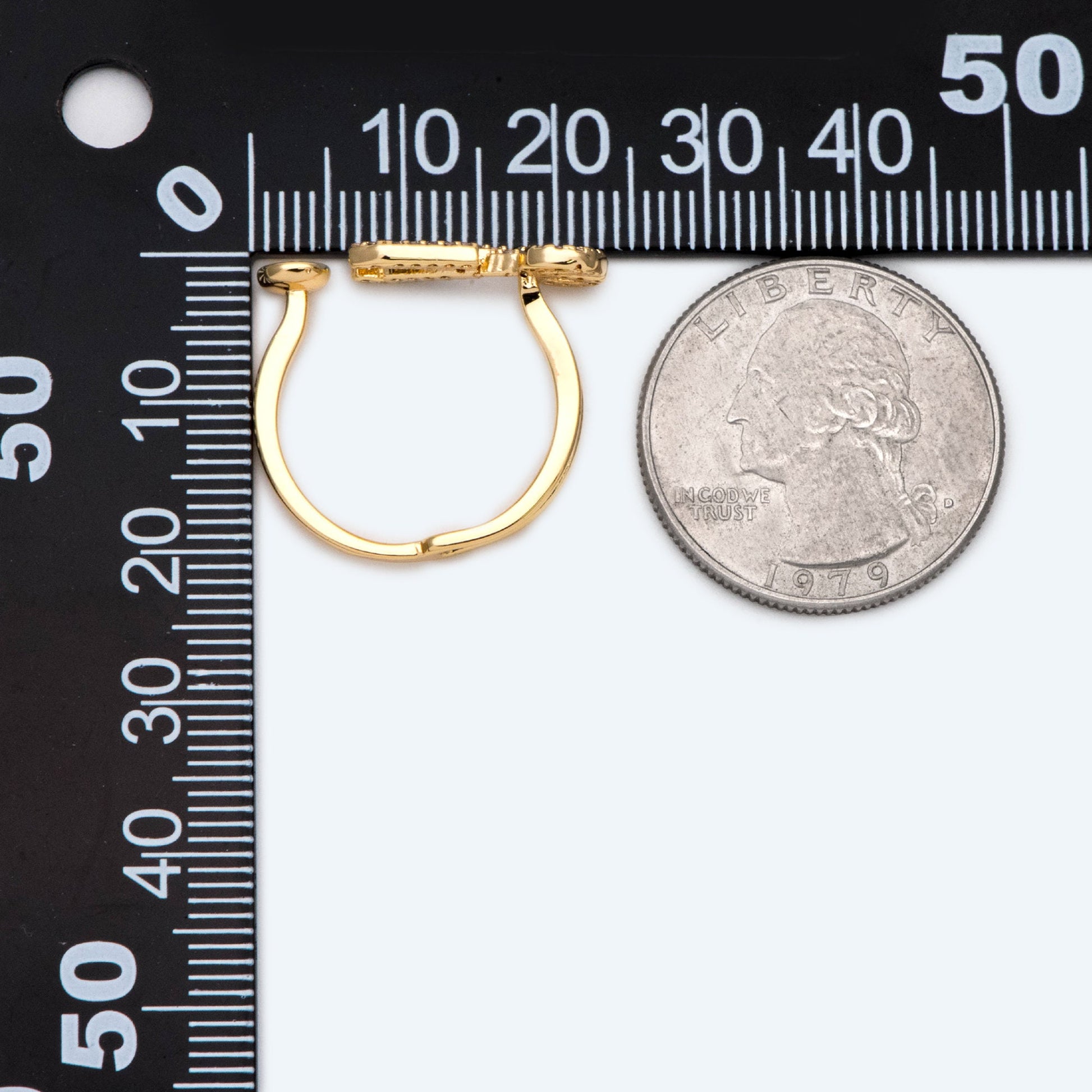 4pcs CZ Pave Gold Scissor Ring With Peg For Pearls Beads, Ring Finding (#GB-2247)