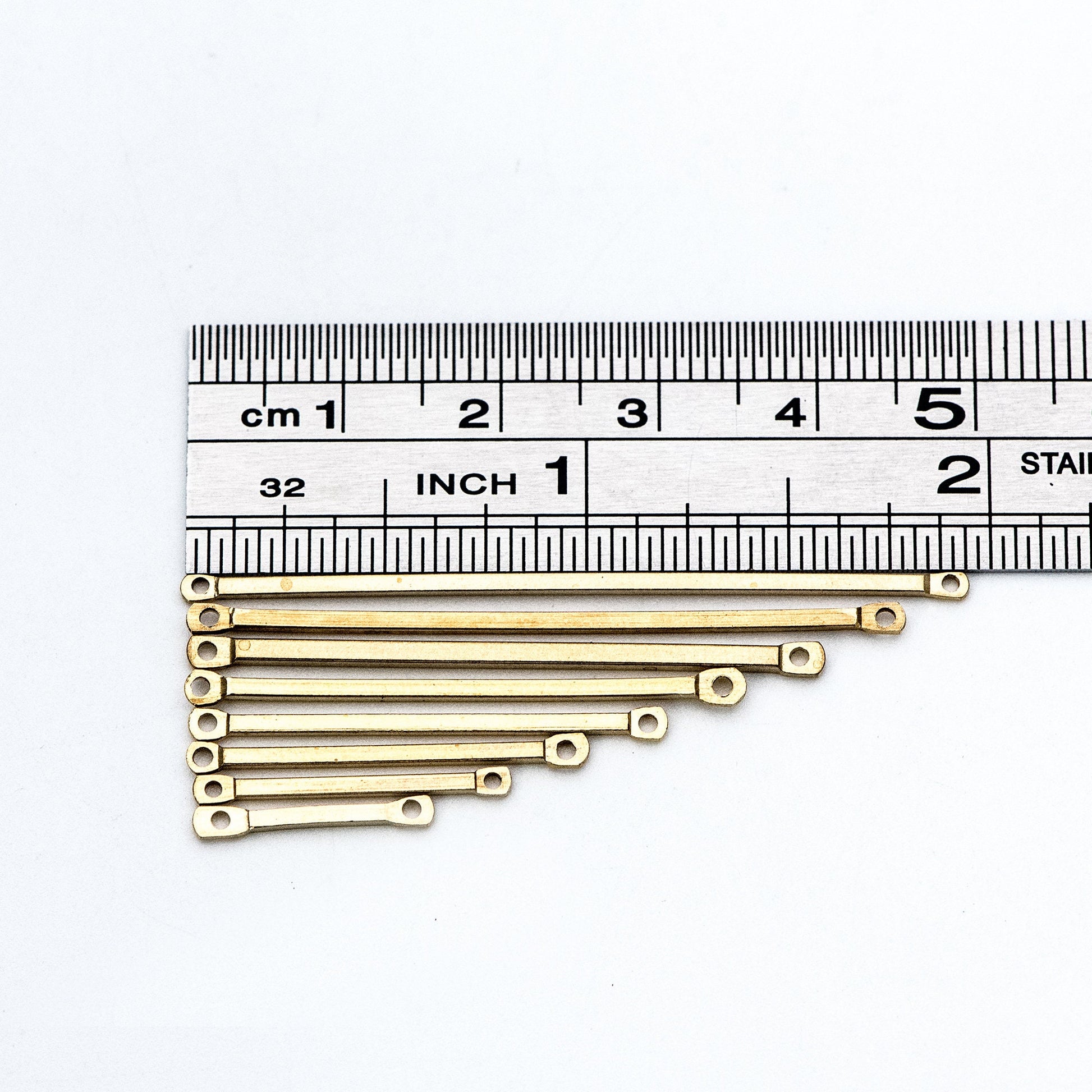 50pcs Raw Brass Bar Pendant, Yellow Brass Bar Charm Connectors, 15-50mm Long by 1.2mm Thick (RB-172)