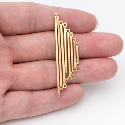50pcs Raw Brass Bar Pendant, Yellow Brass Bar Charm Connectors, 15-50mm Long by 1.2mm Thick (RB-172)