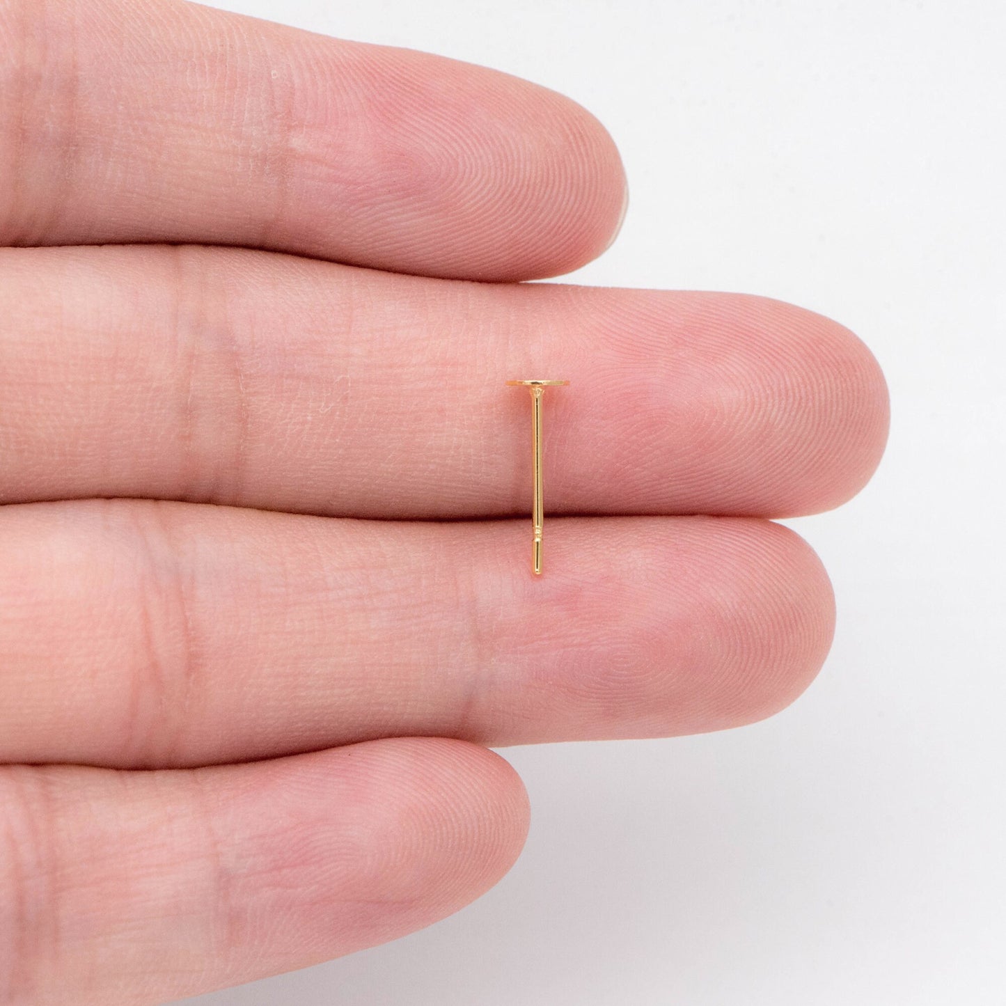 20pcs Gold Flat Ear Posts, 18K Real Gold plated Brass, Stud Earring Findings, 4/ 5/ 6/ 8mm Flat Pad (GB-2264)