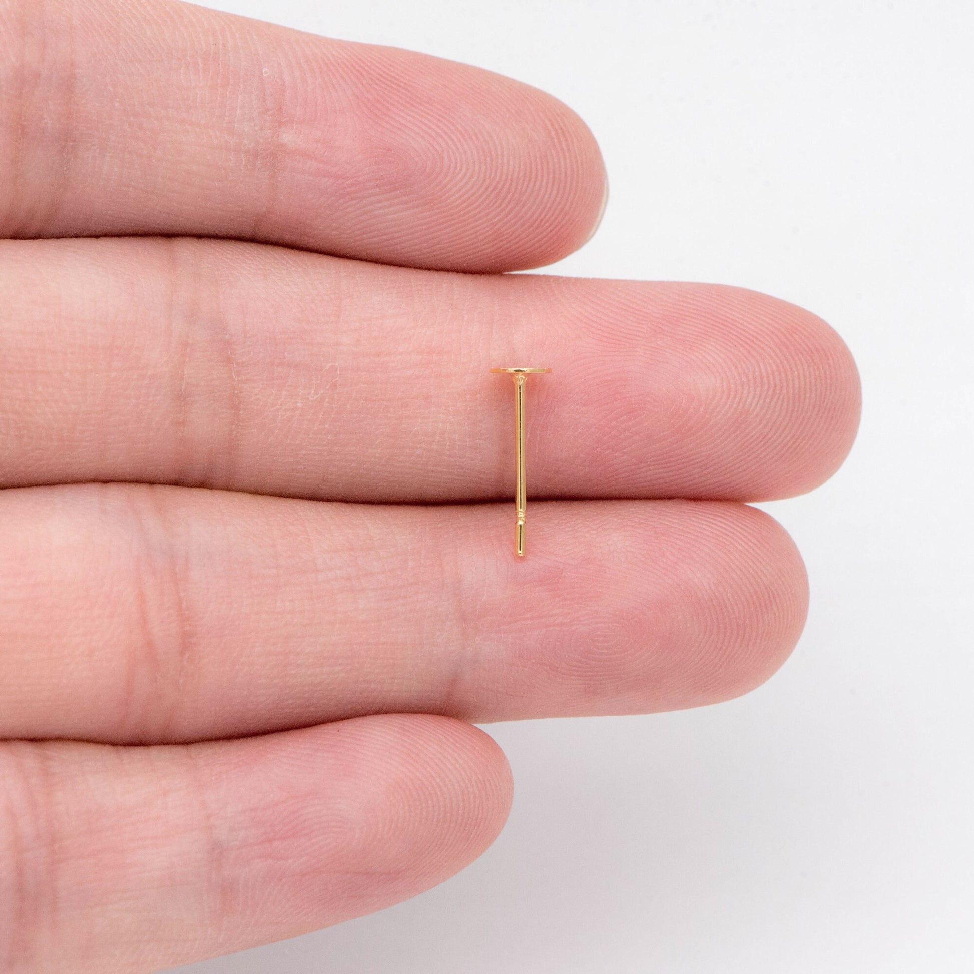20pcs Gold Flat Ear Posts, 18K Real Gold plated Brass, Stud Earring Findings, 4/ 5/ 6/ 8mm Flat Pad (GB-2264)