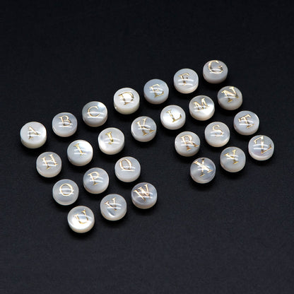 6mm Shell Alphabet Beads, English Letter Beads, Round Coin Letter Charms, Personalized Initial Charms, You Choose Letter (V1378)
