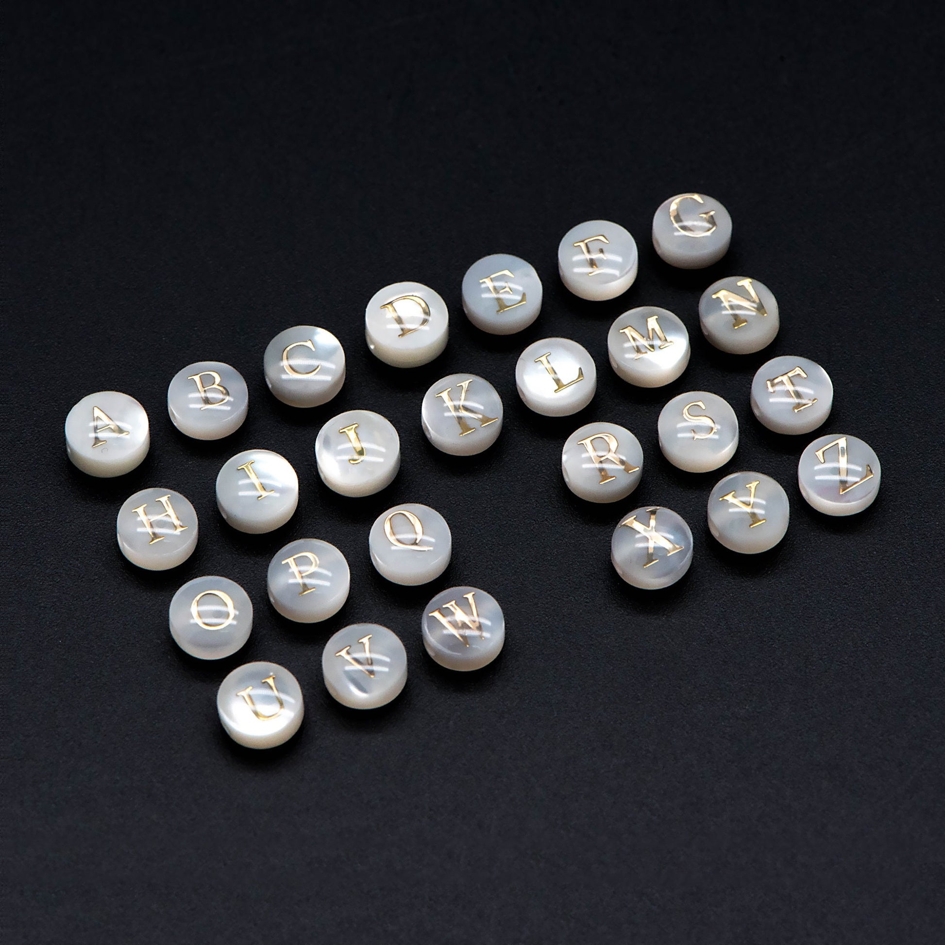 6mm Shell Alphabet Beads, English Letter Beads, Round Coin Letter Charms, Personalized Initial Charms, You Choose Letter (V1378)