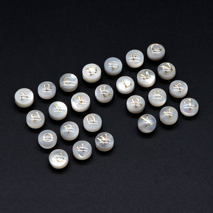 6mm Shell Alphabet Beads, English Letter Beads, Round Coin Letter Charms, Personalized Initial Charms, You Choose Letter (V1378)