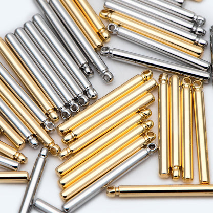 10pcs Gold/ Silver/ Rose Gold Tube Charms 20x2mm, Gold/ Rhodium/ Rose Gold plated Brass Bar Stick Pendants (GB-270)
