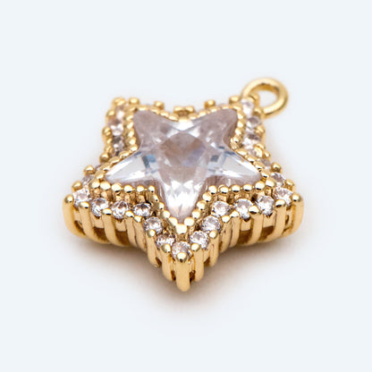 10pcs CZ pave Star Charms 14x13mm, Gold Star Pendants for Necklace/ Earrings, Jewelry Making Supplies, DIY Material Wholesale (GB-162-J)