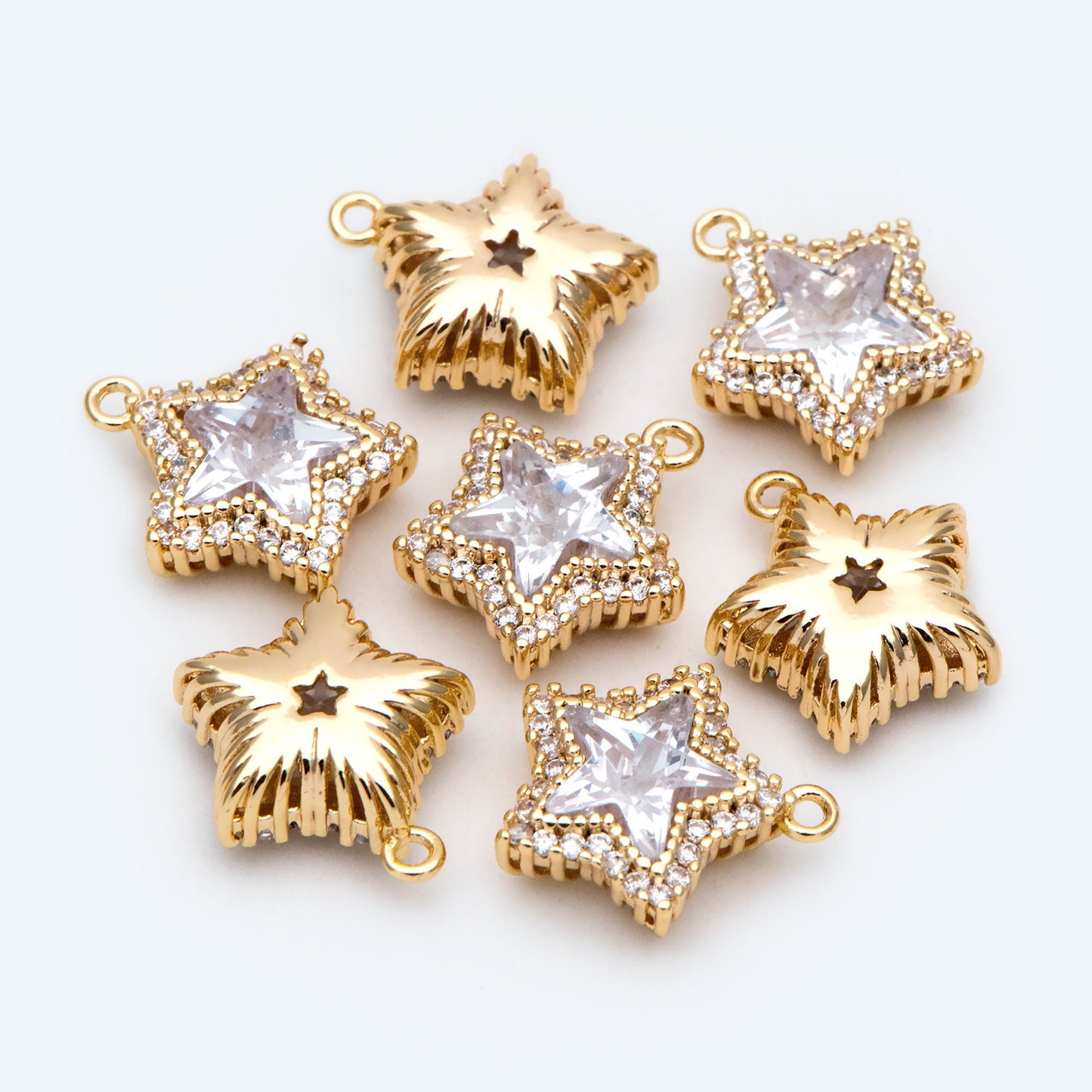 10pcs CZ pave Star Charms 14x13mm, Gold Star Pendants for Necklace/ Earrings, Jewelry Making Supplies, DIY Material Wholesale (GB-162-J)