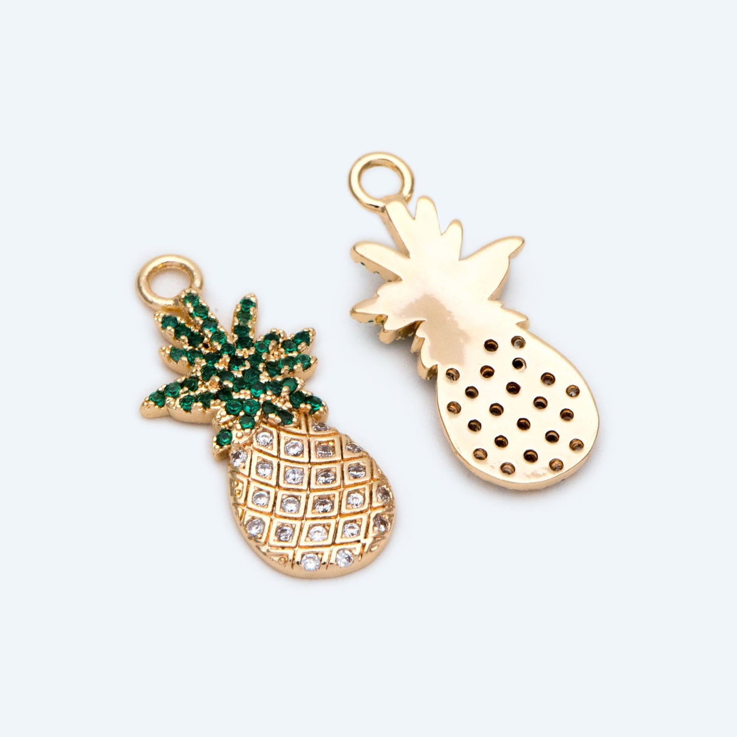 4pcs CZ pave Pineapple Charms 24x12mm, 18K Gold plated Brass Pineapple Pendants (GB-4095-D)