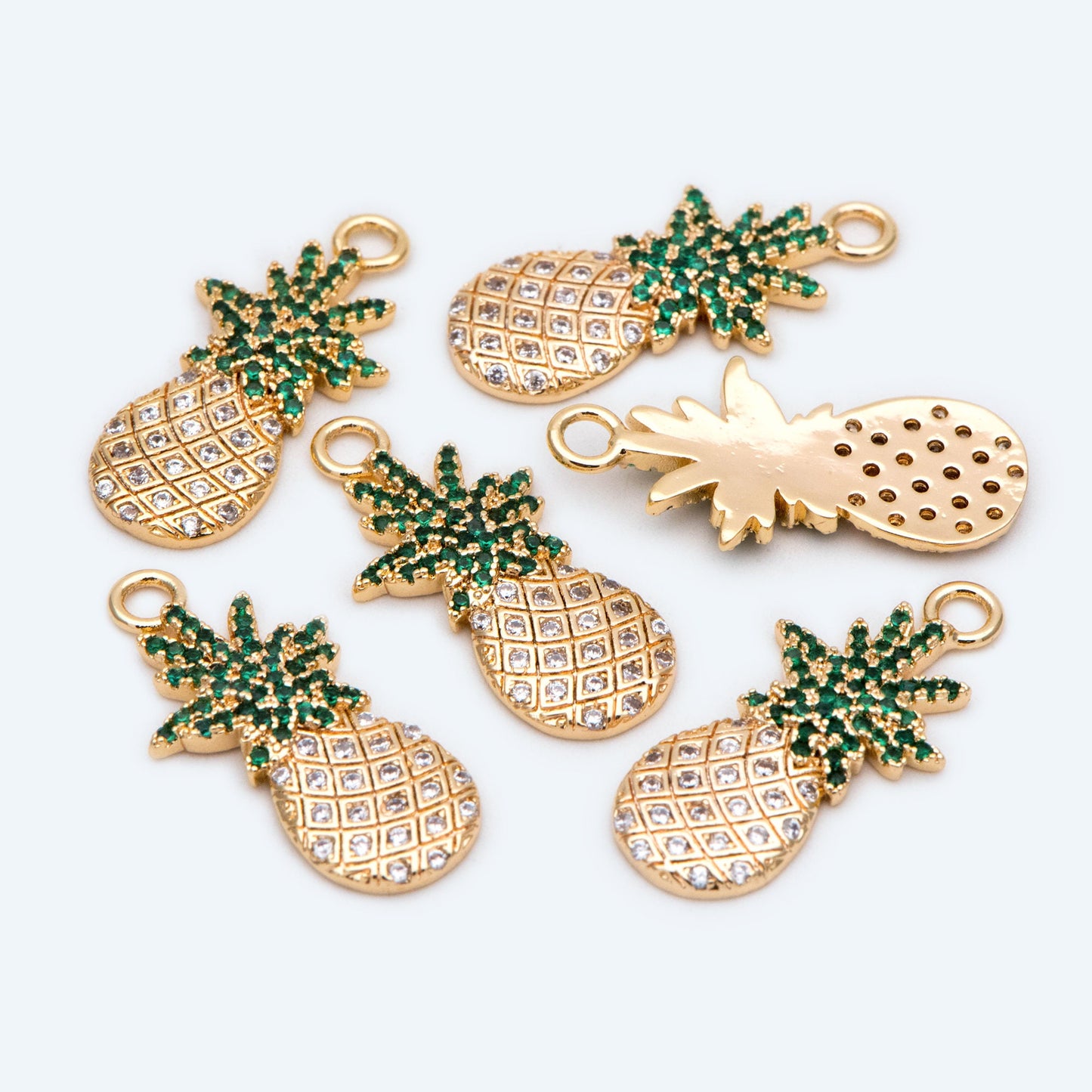 4pcs CZ pave Pineapple Charms 24x12mm, 18K Gold plated Brass Pineapple Pendants (GB-4095-D)