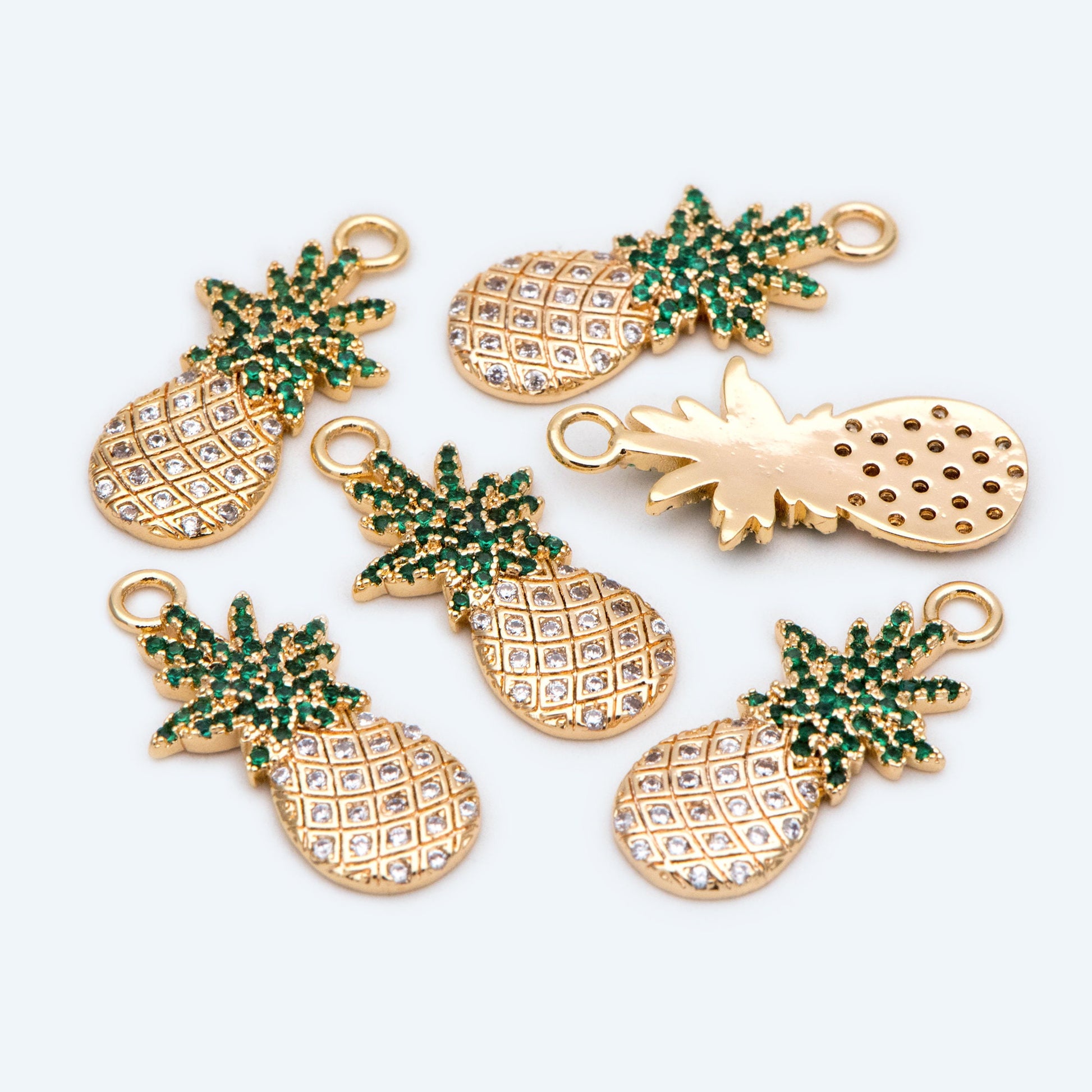 4pcs CZ pave Pineapple Charms 24x12mm, 18K Gold plated Brass Pineapple Pendants (GB-4095-D)