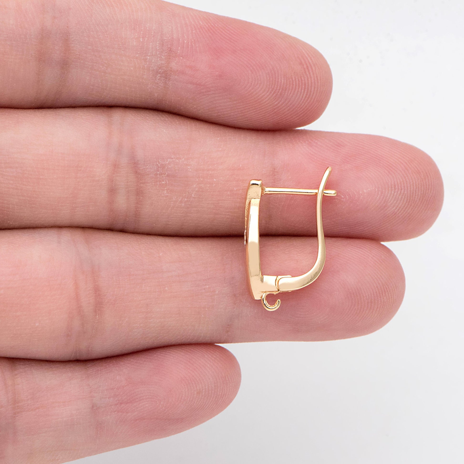 4pcs CZ Pave Gold Click-in Style Leverback Earring with Loop, Earring Finding Wholesale (GB-3904-E)