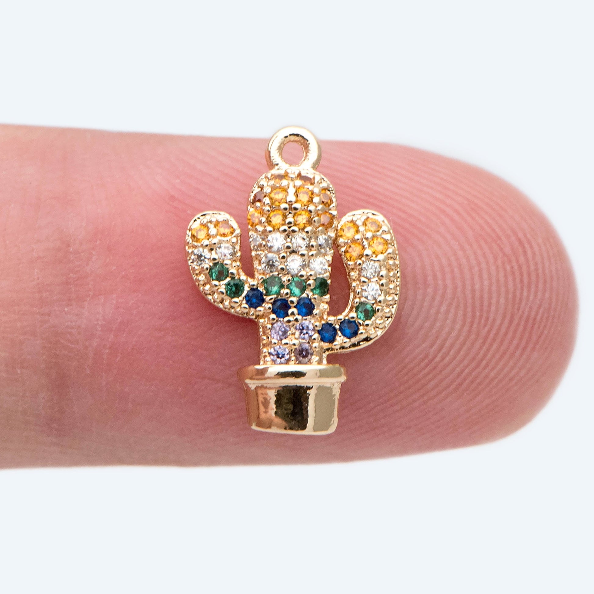 4pcs CZ Pave Cactus Charm 14x10mm, Cubic Zirconia Pave Cactus Pendant, 18K Gold plated Necklace and Earring Charms (GB-2315)