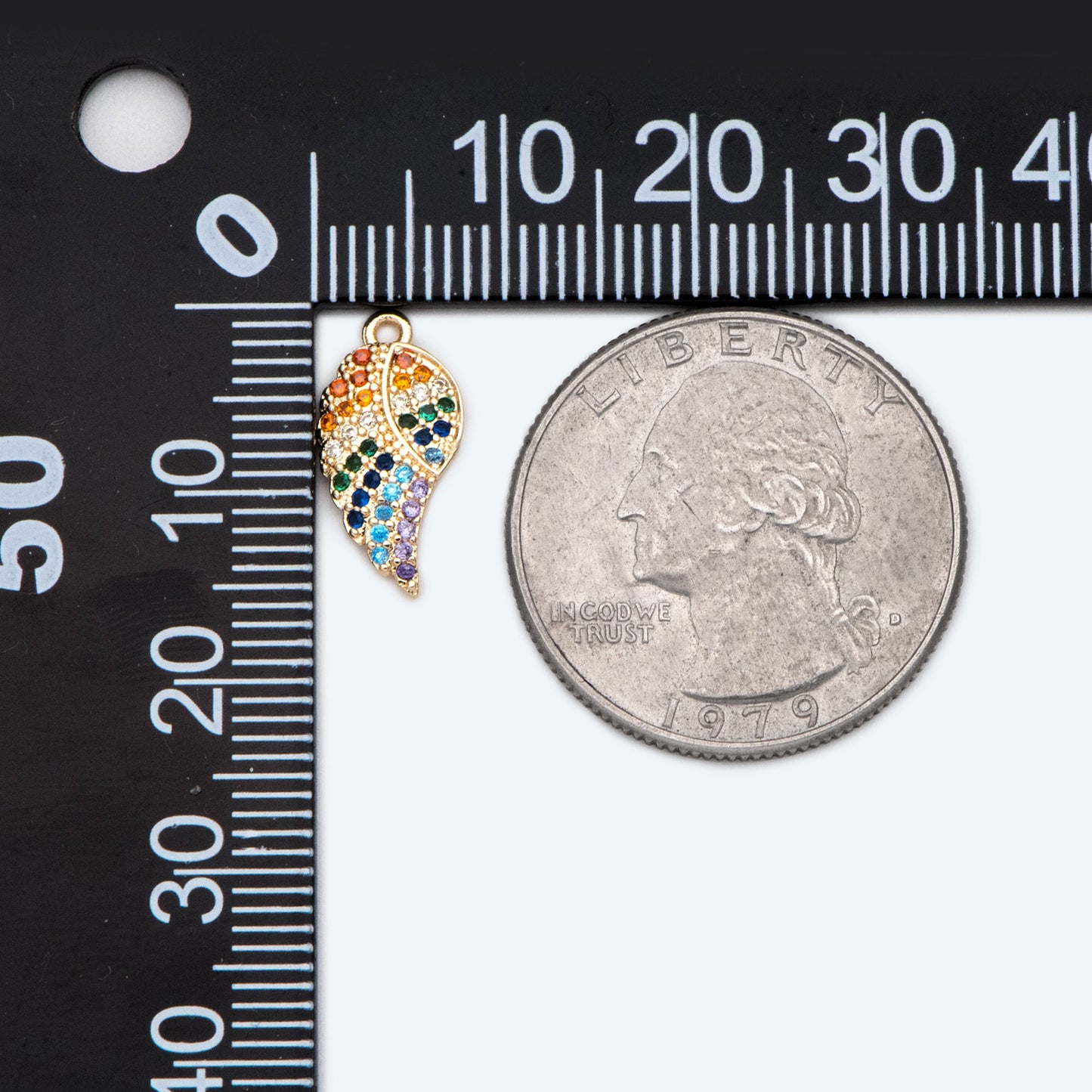 4pcs CZ Pave Gold Wing Charms 16x8mm, 18K Gold plated Brass, Rainbow Wing Pendants (GB-2321)