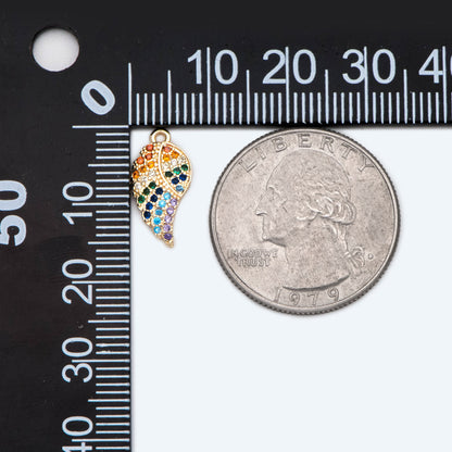 4pcs CZ Pave Gold Wing Charms 16x8mm, 18K Gold plated Brass, Rainbow Wing Pendants (GB-2321)