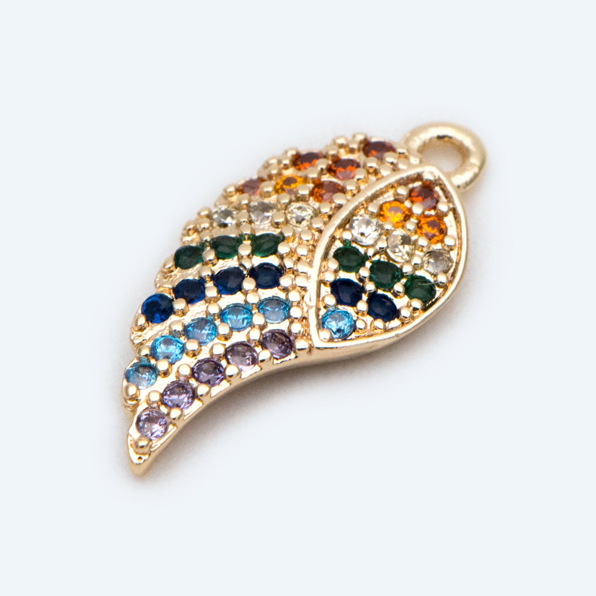 4pcs CZ Pave Gold Wing Charms 16x8mm, 18K Gold plated Brass, Rainbow Wing Pendants (GB-2321)