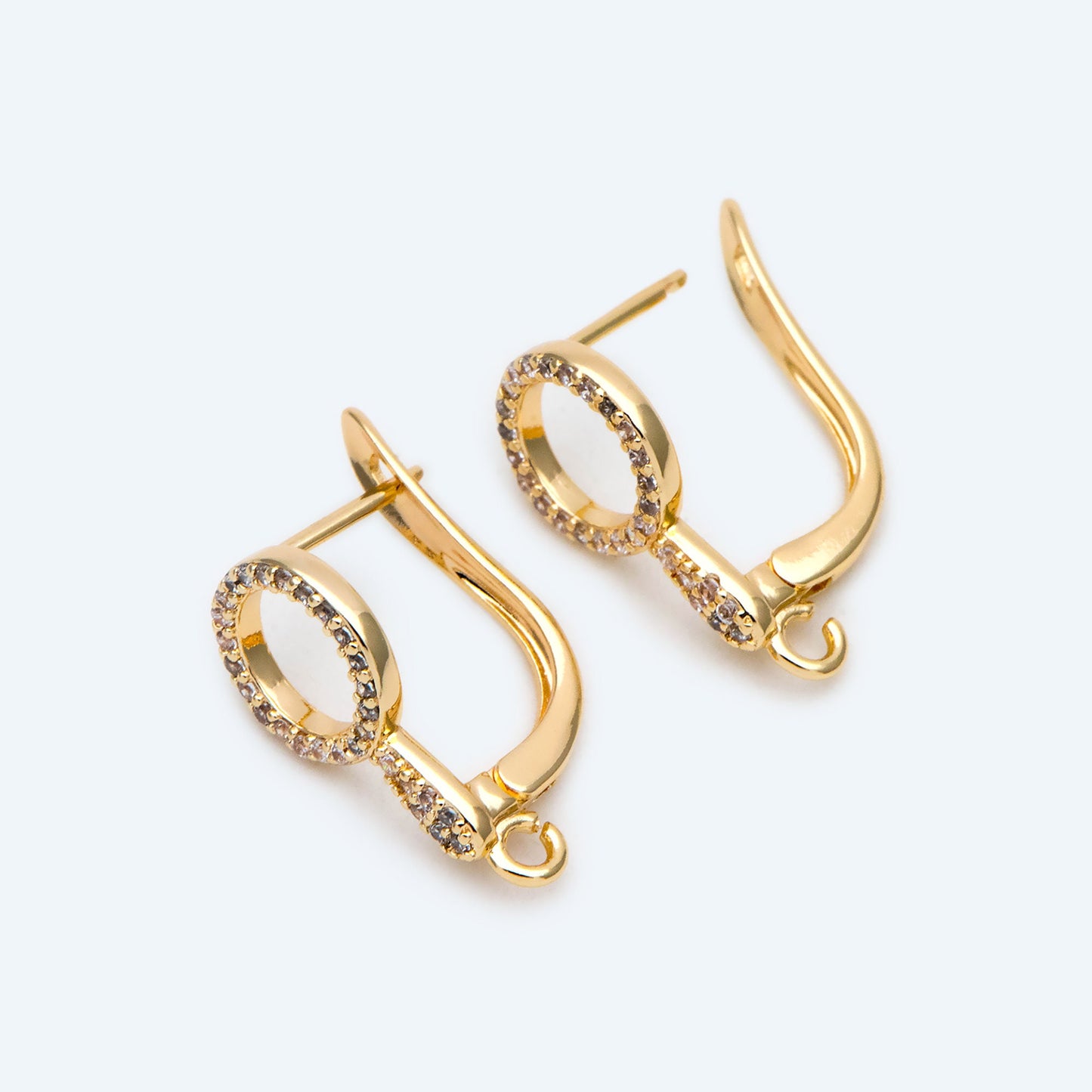 4pcs CZ Pave Gold Click-in Style Leverback Earring with Loop, Earring Finding Wholesale (GB-3002-A)