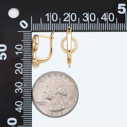 4pcs CZ Pave Gold Click-in Style Leverback Earring with Loop, Earring Finding Wholesale (GB-3002-A)