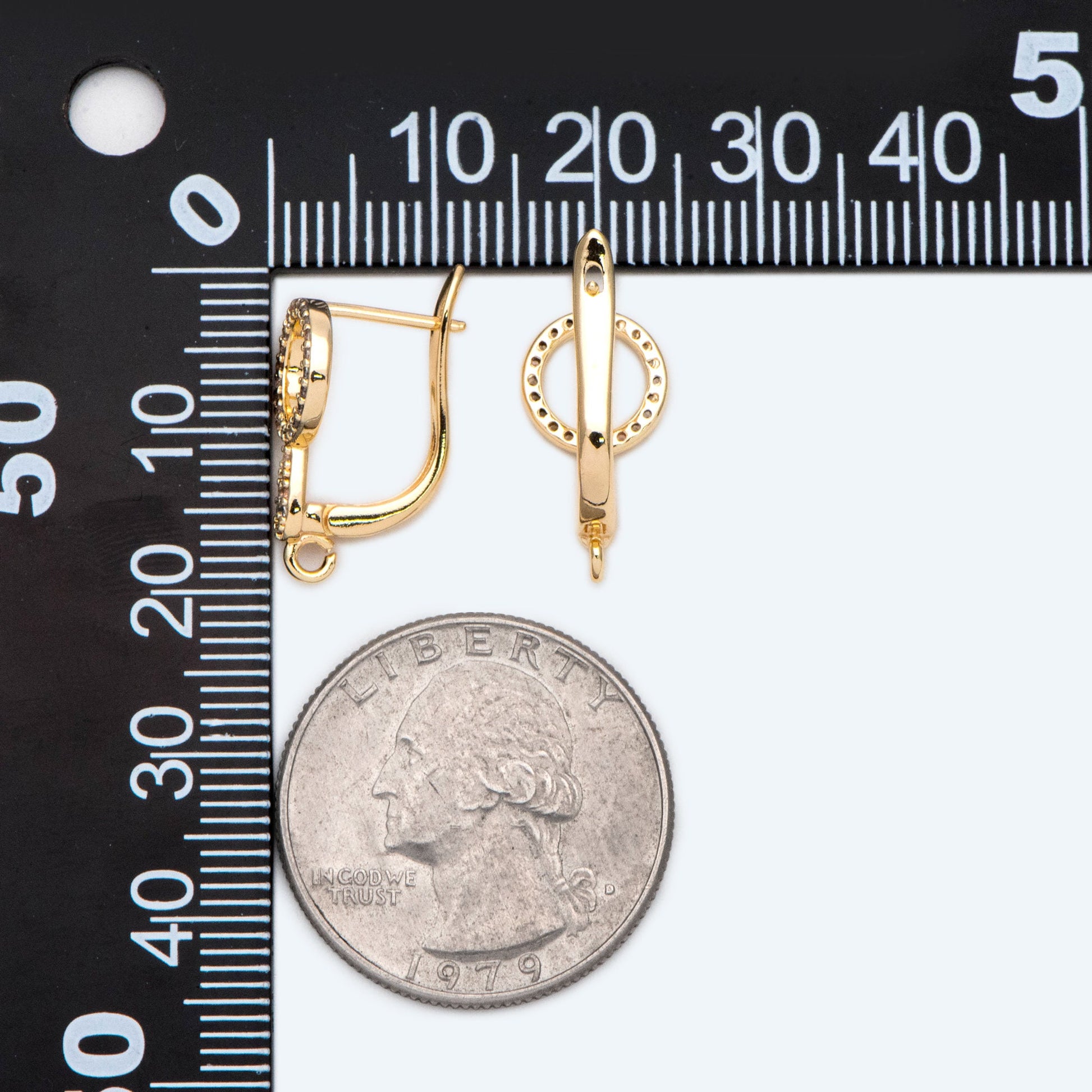 4pcs CZ Pave Gold Click-in Style Leverback Earring with Loop, Earring Finding Wholesale (GB-3002-A)