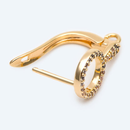 4pcs CZ Pave Gold Click-in Style Leverback Earring with Loop, Earring Finding Wholesale (GB-3002-A)