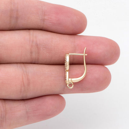 4pcs CZ Pave Gold Click-in Style Leverback Earring with Loop, Earring Finding Wholesale (GB-3002-A)