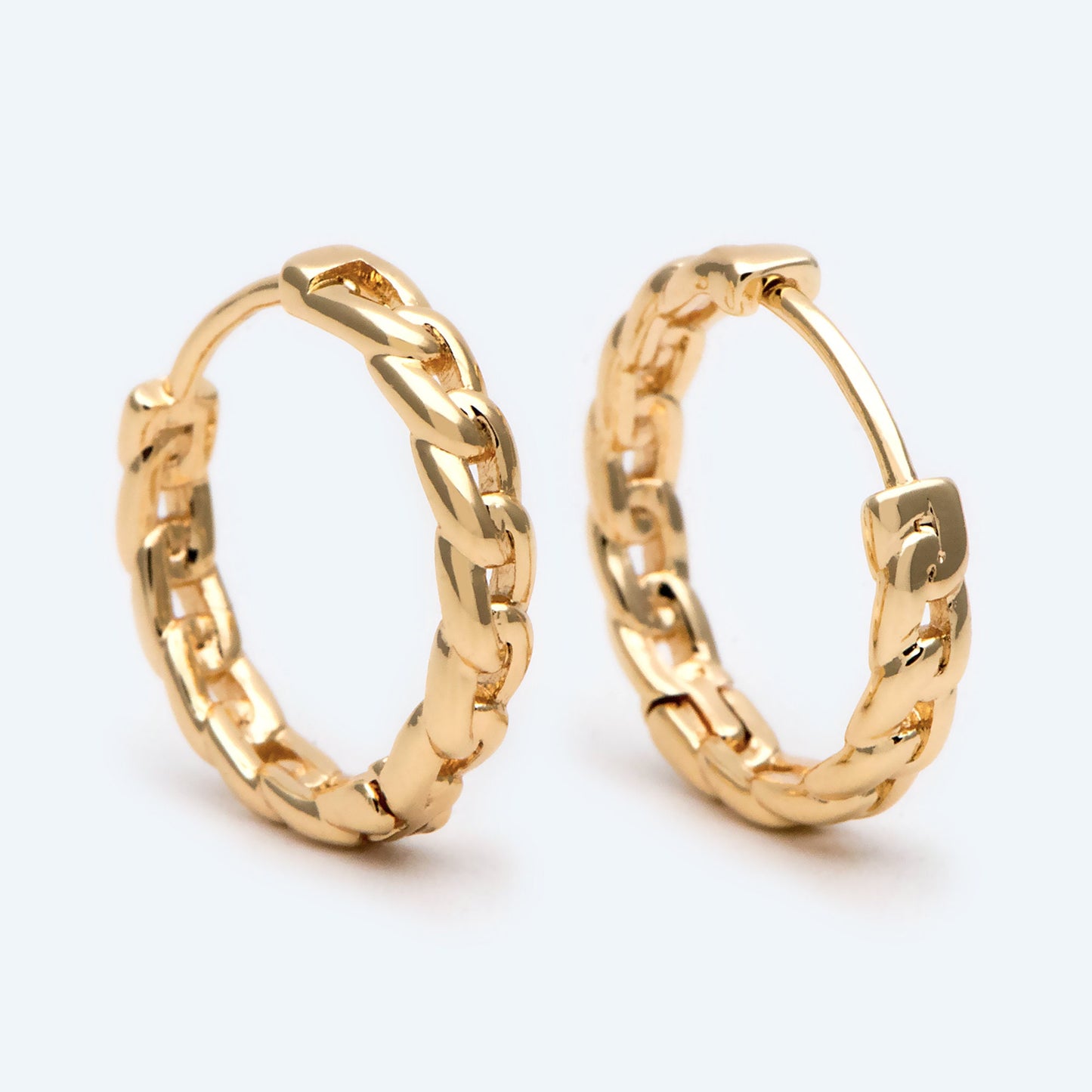 4pcs Gold Hoop Earrings, 16mm, Gold Huggie Earrings, Gold Chain Earrings (GB-3020-D)