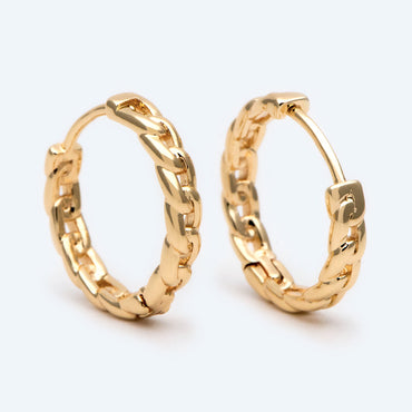 4pcs Gold Hoop Earrings, 16mm, Gold Huggie Earrings, Gold Chain Earrings (GB-3020-D)