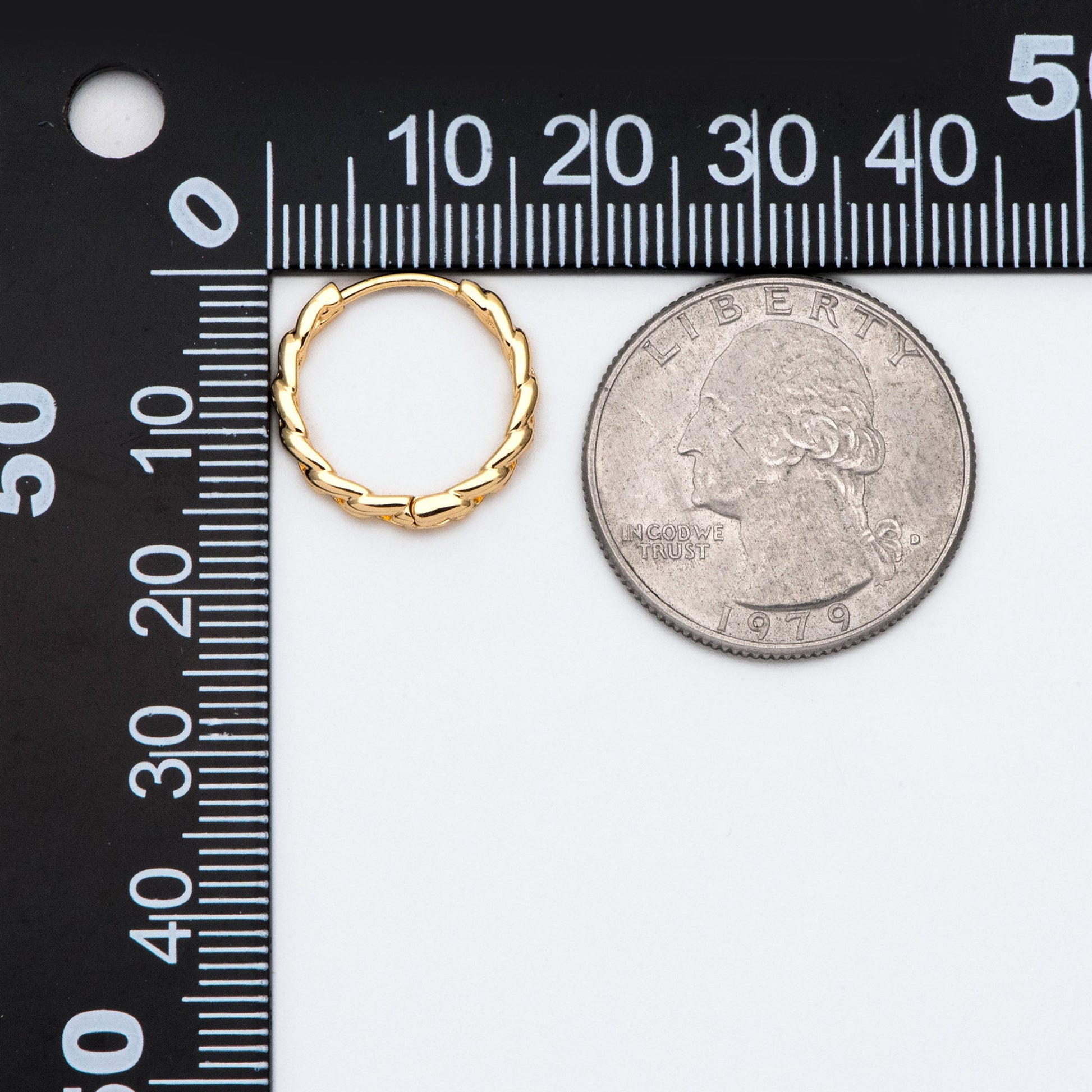 4pcs Gold Hoop Earrings, 16mm, Gold Huggie Earrings, Gold Chain Earrings (GB-3020-D)