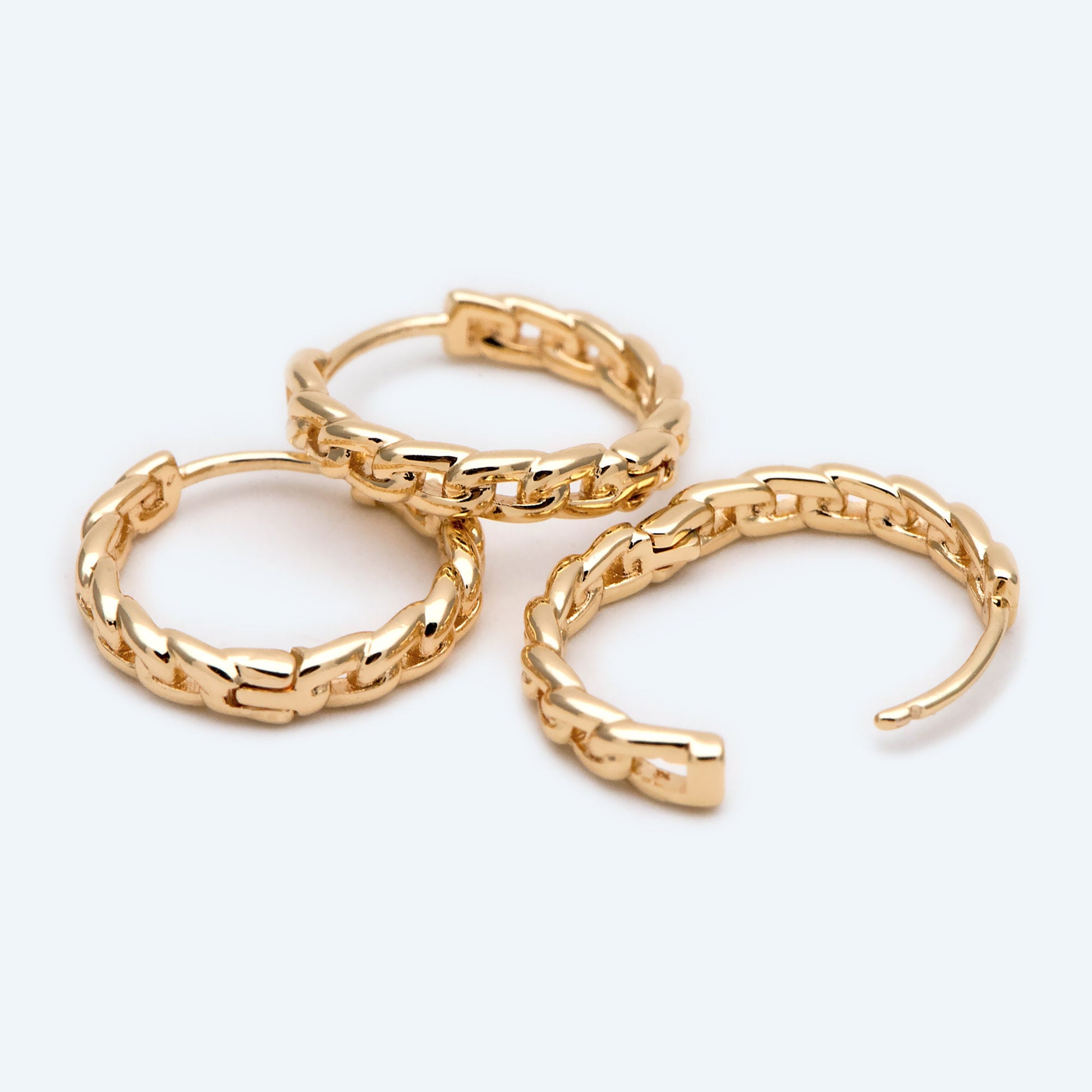 4pcs Gold Hoop Earrings, 16mm, Gold Huggie Earrings, Gold Chain Earrings (GB-3020-D)