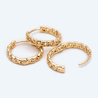 4pcs Gold Hoop Earrings, 16mm, Gold Huggie Earrings, Gold Chain Earrings (GB-3020-D)