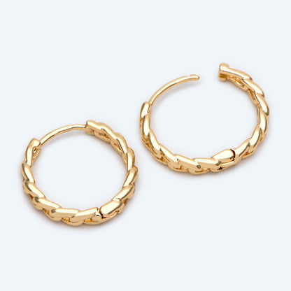4pcs Gold Hoop Earrings, 16mm, Gold Huggie Earrings, Gold Chain Earrings (GB-3020-D)