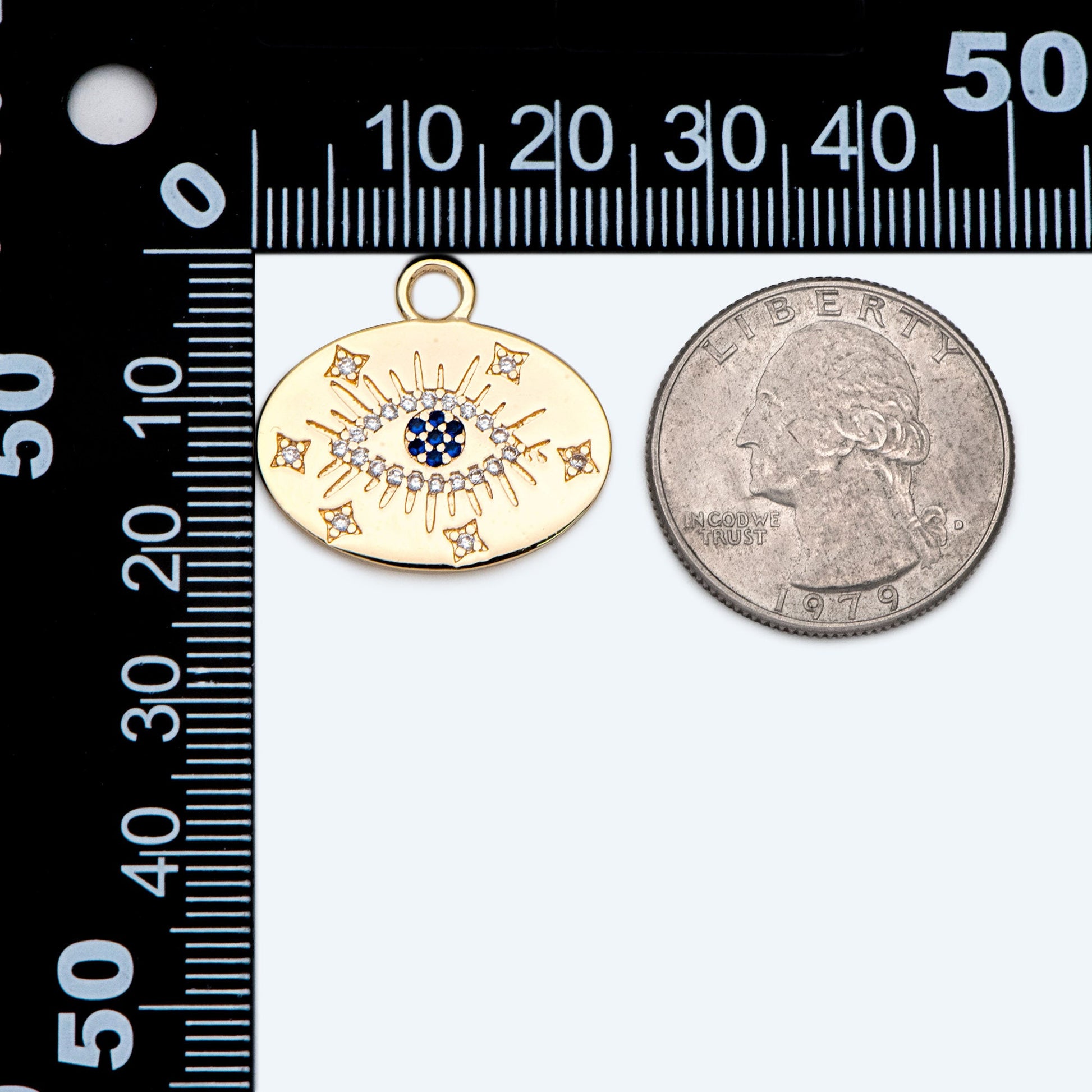 4pcs Gold Evil Eye Charm 22mm, Cubic Zirconia CZ Pave, 18K Gold plated brass, Evil Eye Oval Pendants (GB-1527-P)