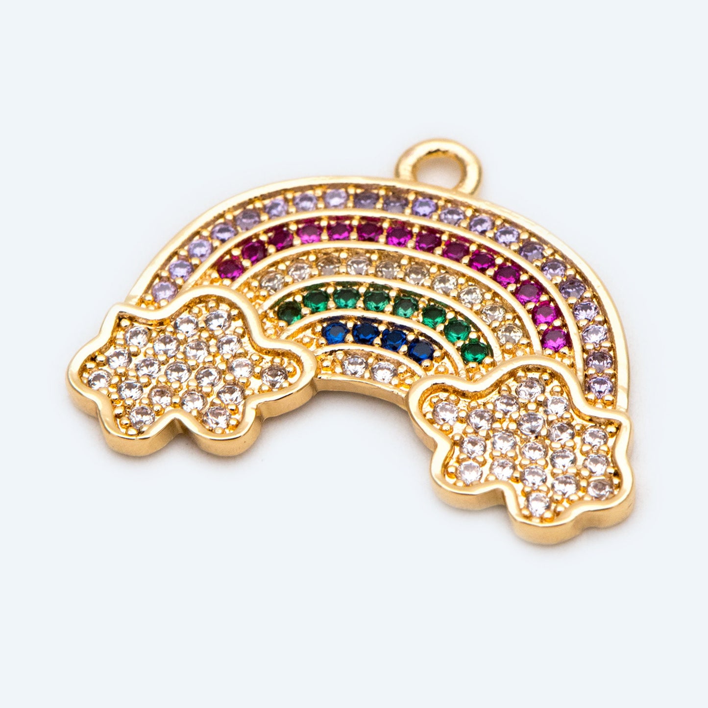 4pcs Gold Rainbow Charms 18x24mm, Cubic Zirconia Pave Rainbow, 18K Gold plated Brass Rainbow Pendants (GB-2348)