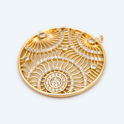 4pcs CZ pave Hollow Round Charm, 18K Gold plated Brass, Filigree Round Pendants (GB-2356)